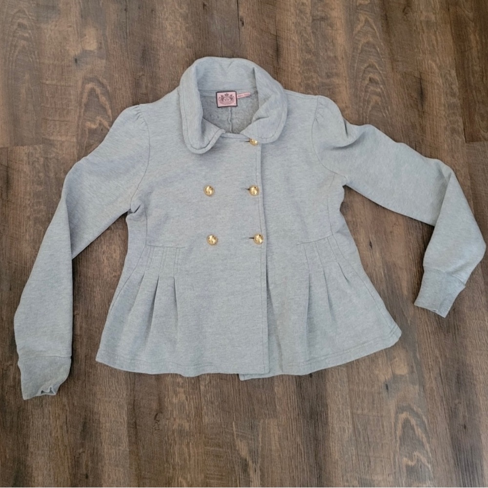 Juicy Couture gray double button peplum jacket.